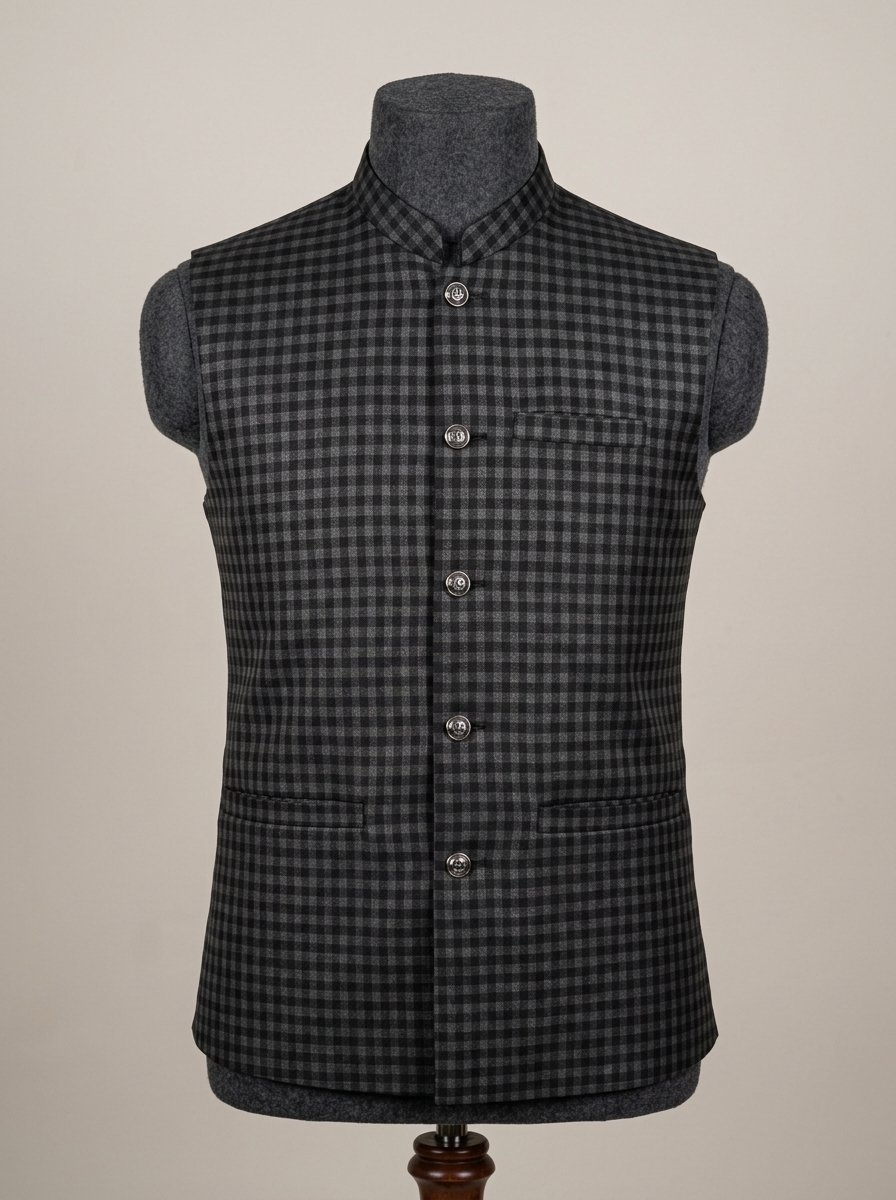 Elegant Black Check Waistcoat